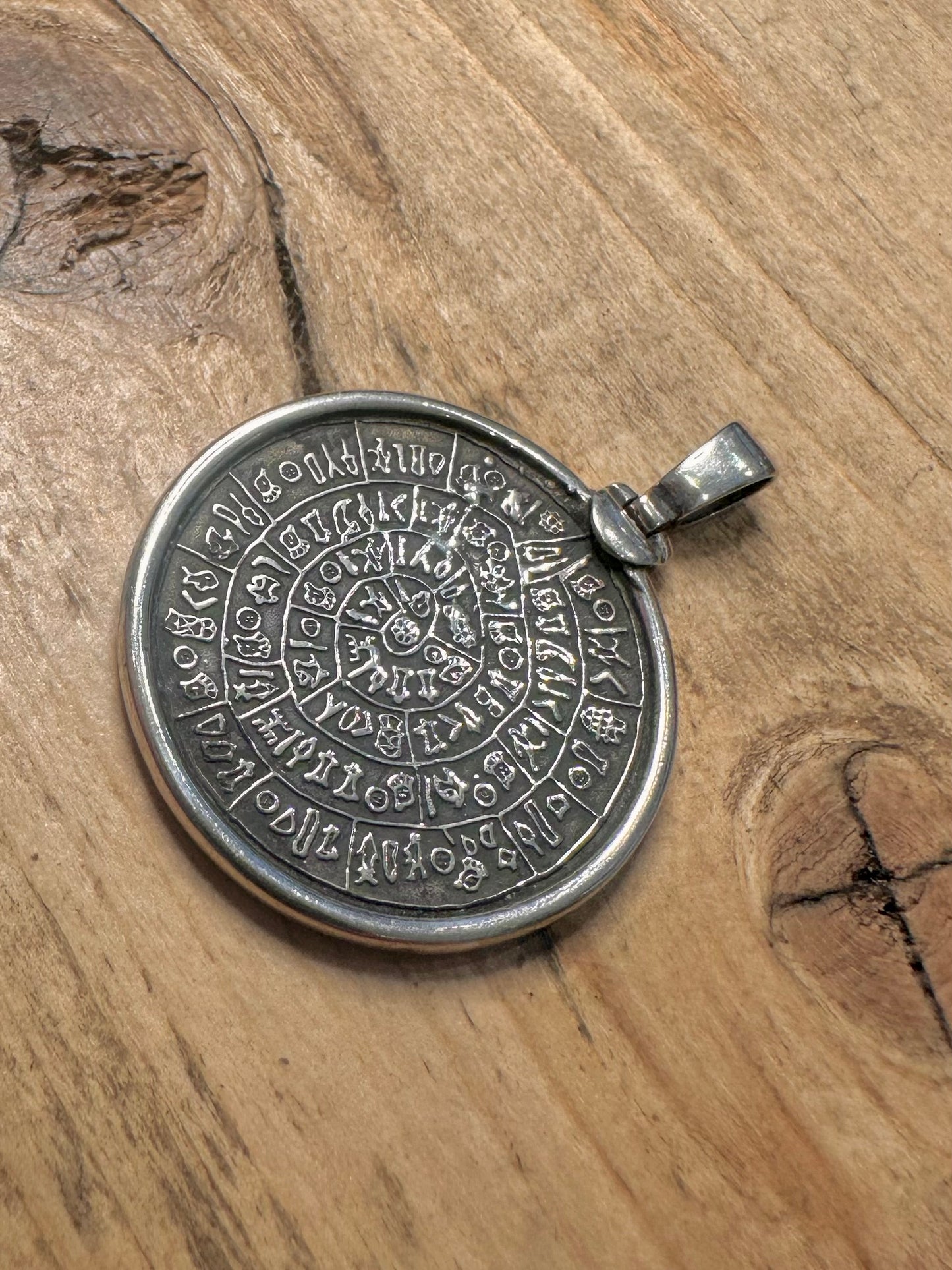 Vintage Aztec Calendar Circle 925 Silver Pendant