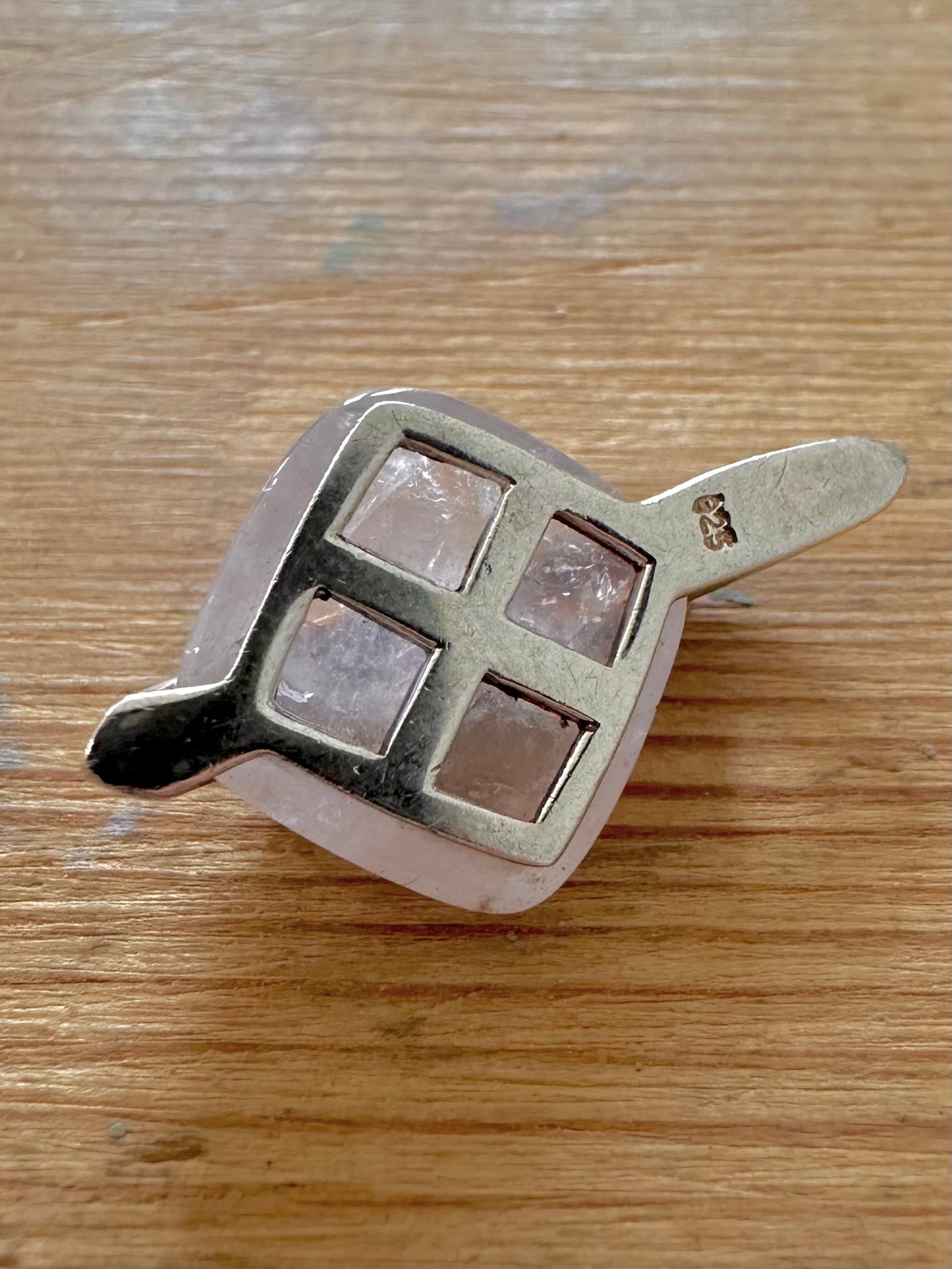 Abstract Rose Quarts 925 Silver Pendant