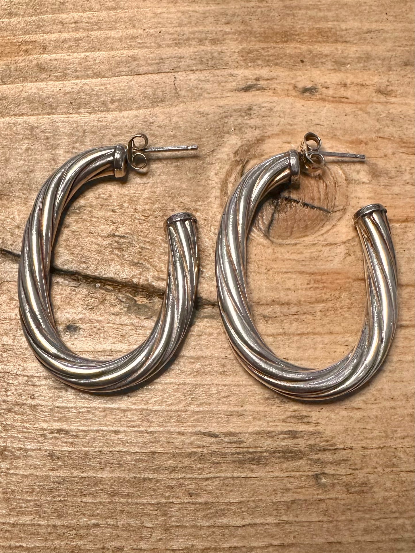 Abstract Chunky Twisted Half Hoops 925 Silver Earrings