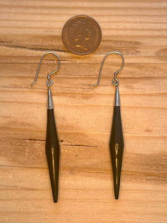 Elongated Diamond Shaped Black 925 Sterling Silver Drop Earrings