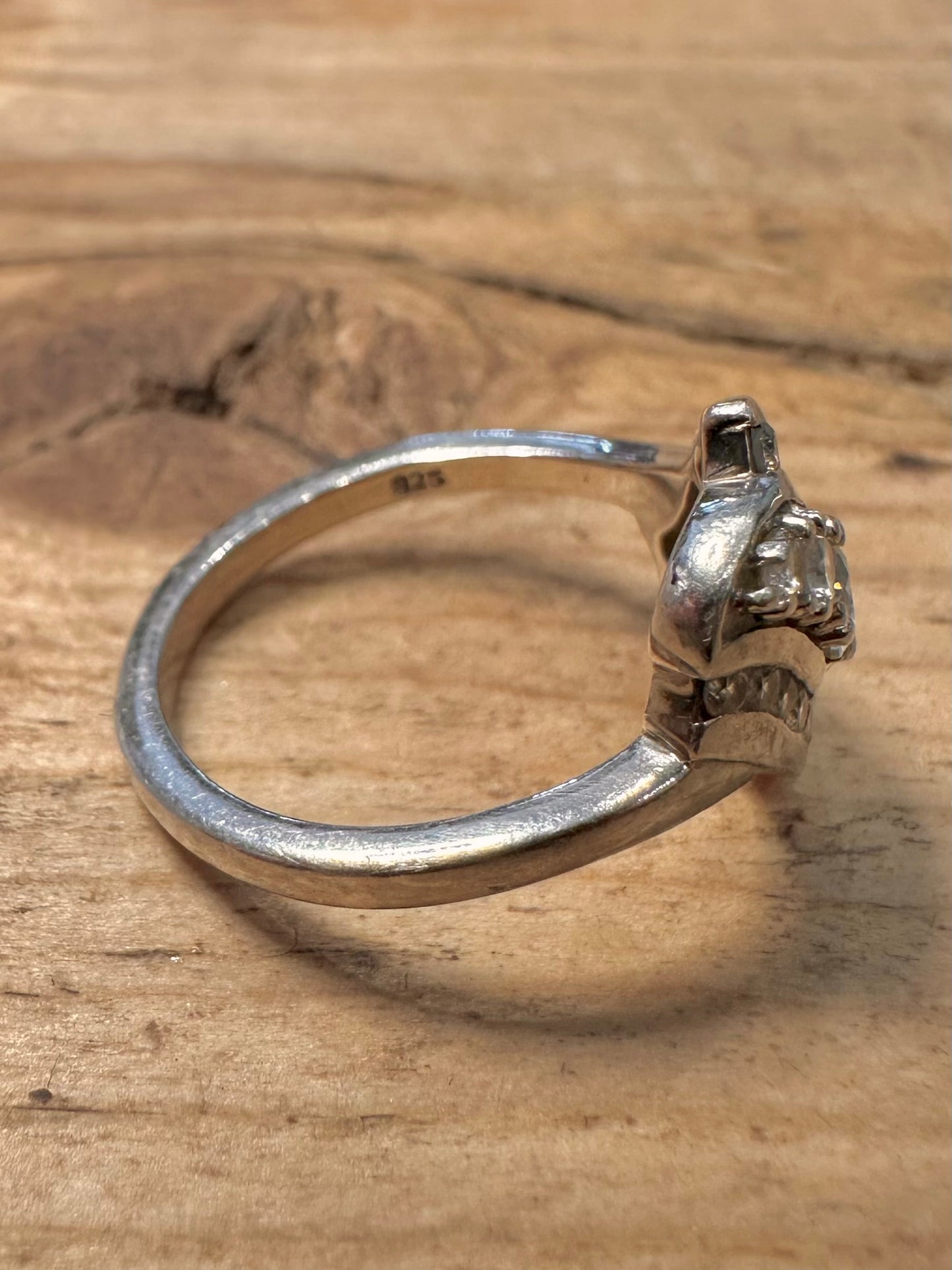 Modern Abstract CZ 925 Silver Size N Ring