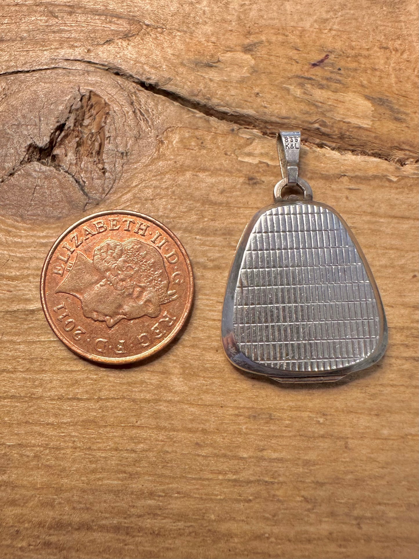 Vintage Abstract Triangle Engraved 835 Silver Locket Pendant