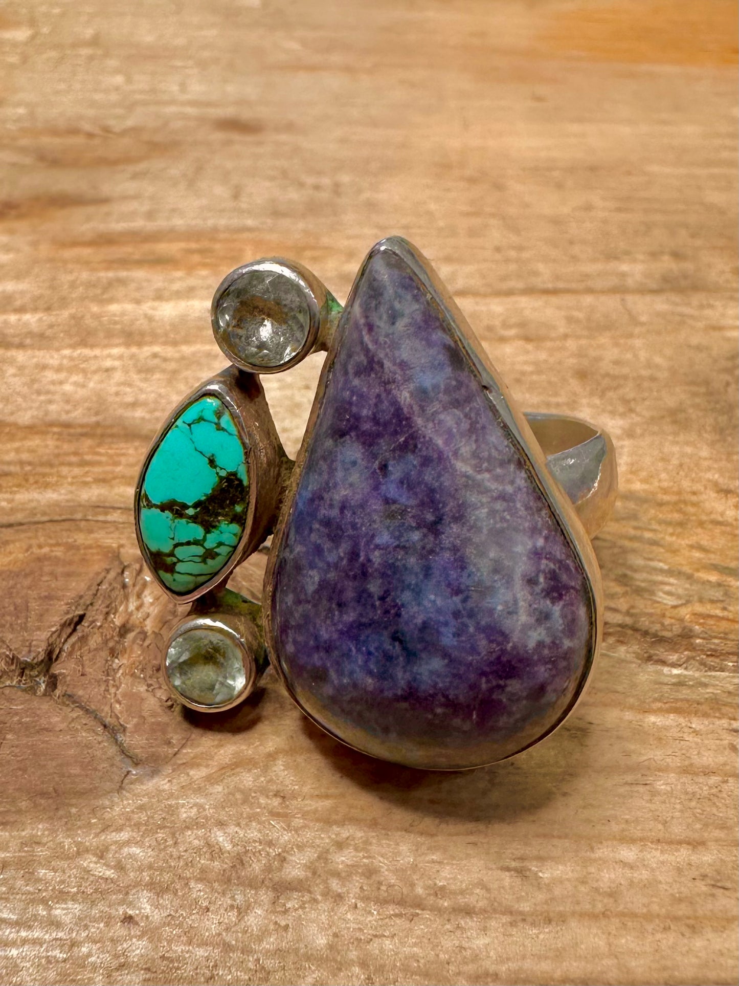 Vintage Large Sodalite Turquoise and CZ 925 Silver Size O Ring