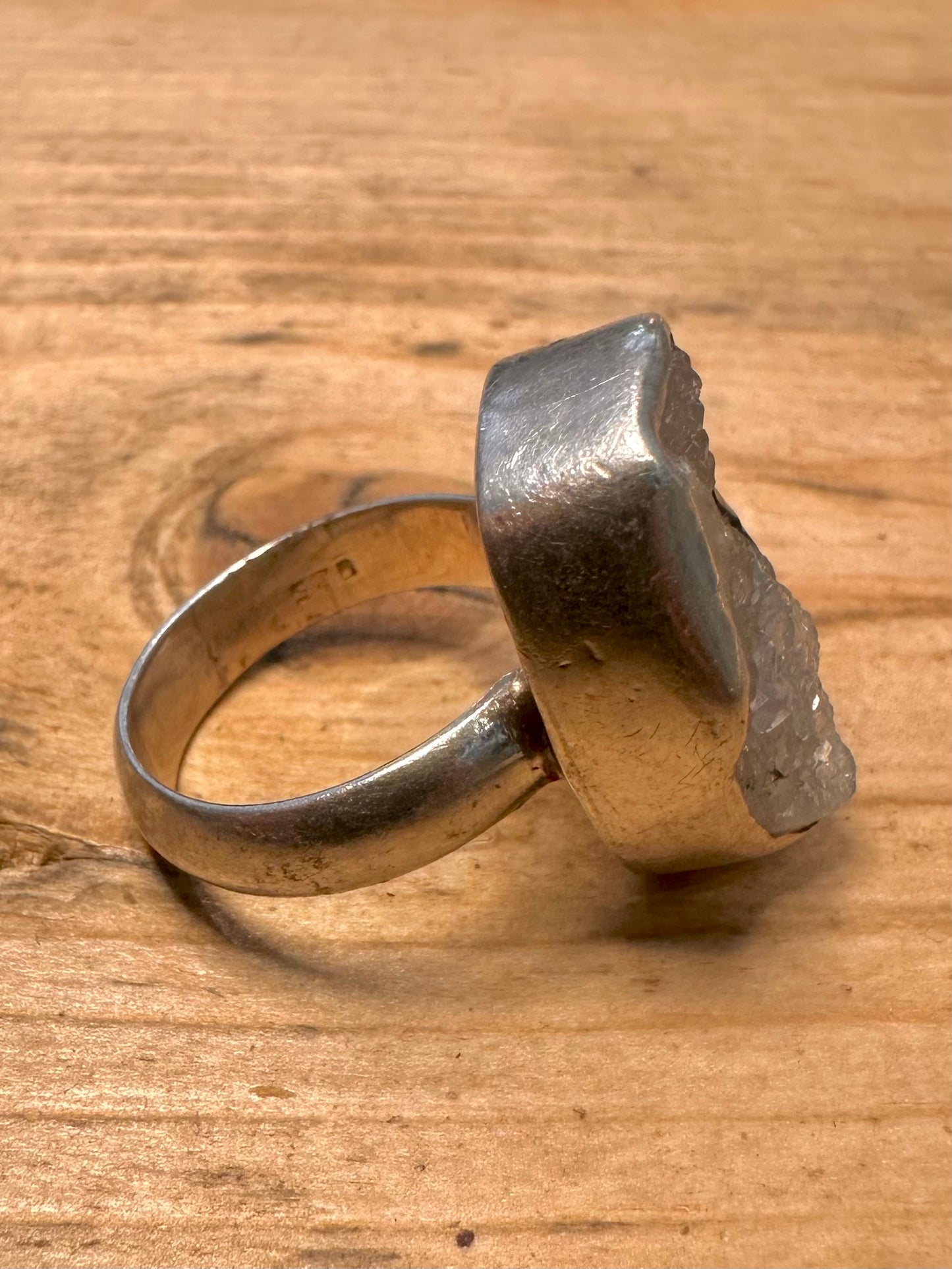 Abstract Druzy 925 Silver Size O1/2 Ring