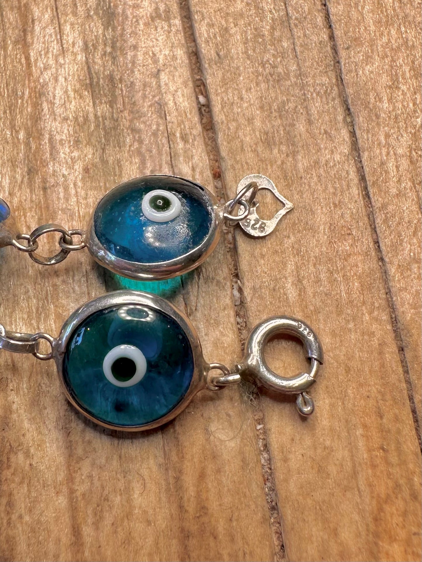 Vintage Evil Eye Chain 925 Sterling Silver 7.5 inch Necklace