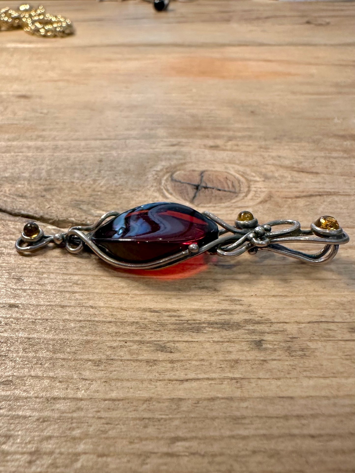 Abstract Orange and Yellow Stone 925 Silver Pendant