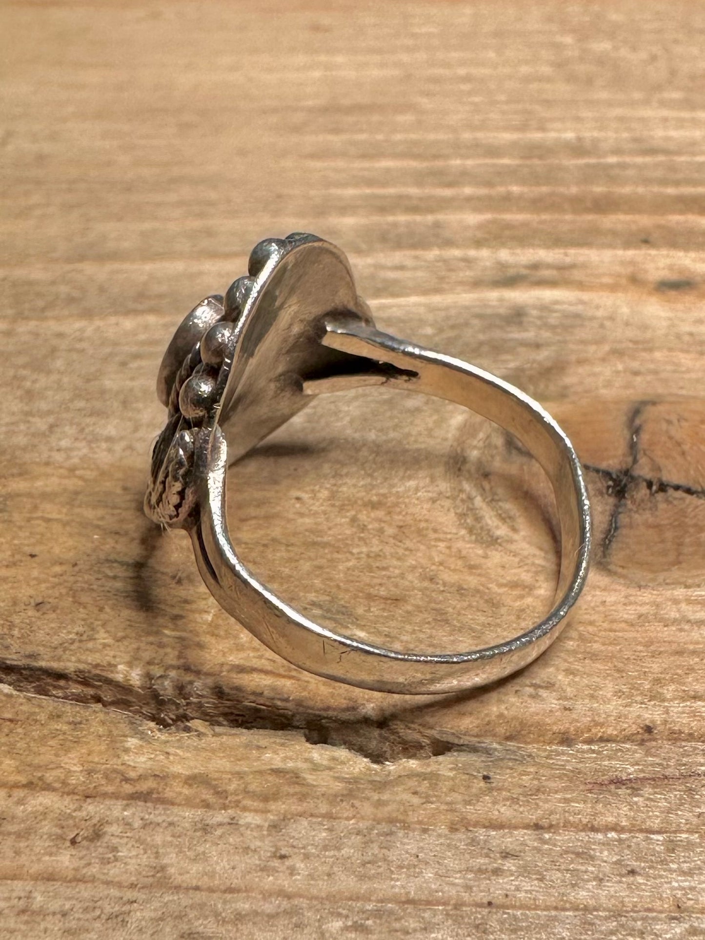 Vintage Abalone Boho 925 Silver Size P1/2 Ring
