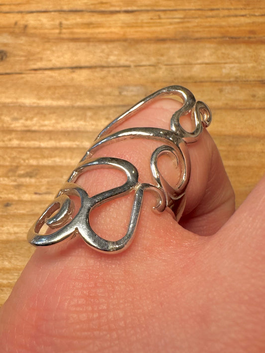 Vintage Abstract Swirly Fork Style 925 Sterling Silver Size M Ring