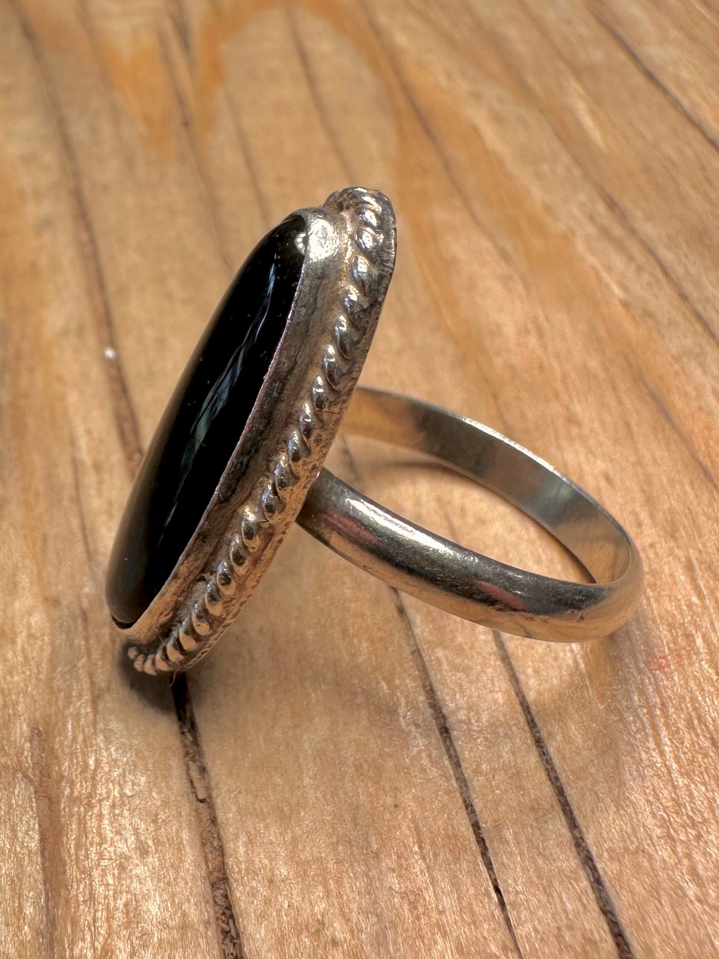 Vintage Black Oval 925 Sterling Silver Size M Ring