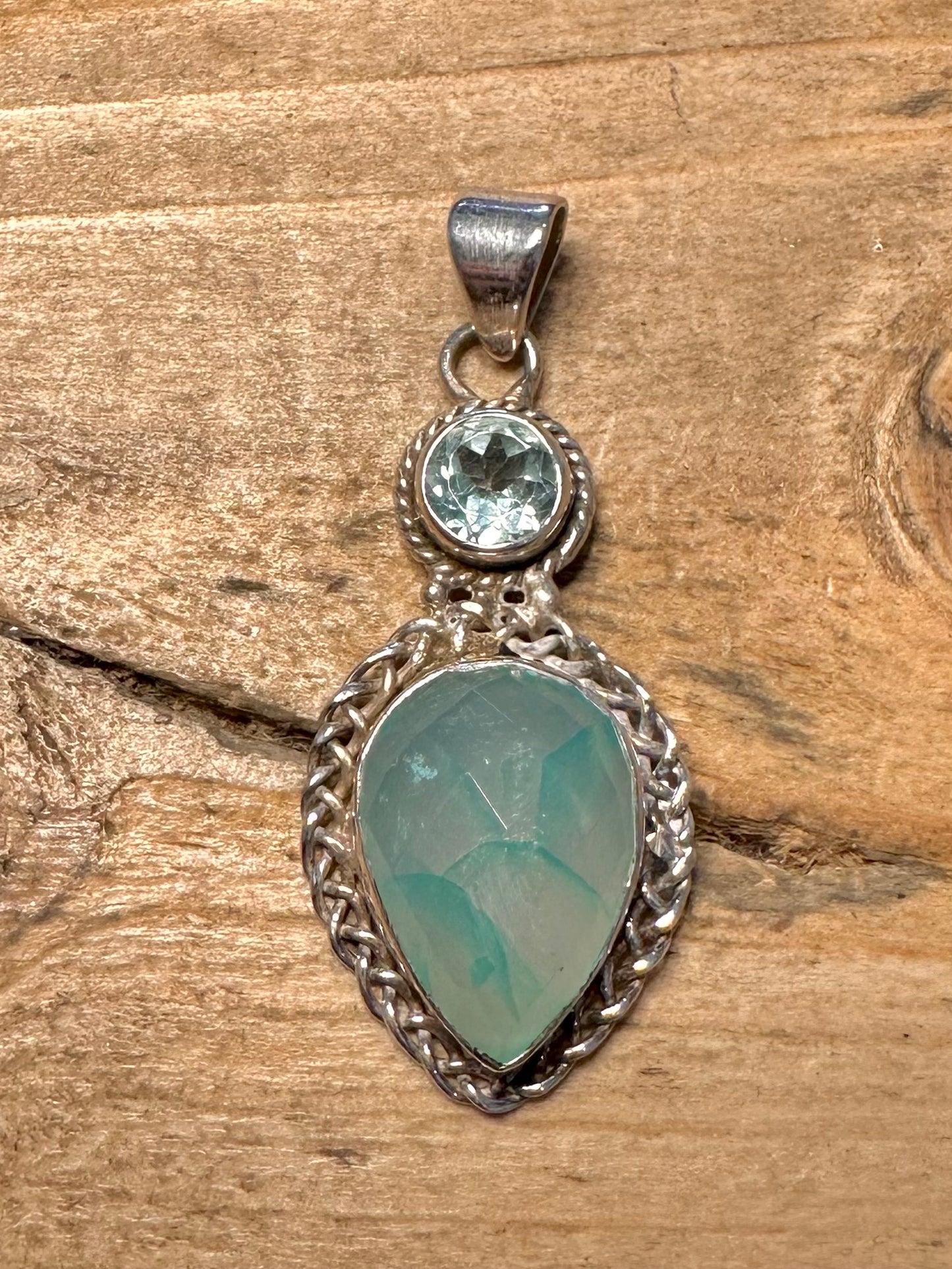 Vintage Blue Topaz and Light Blue Stone 925 Silver Pendant