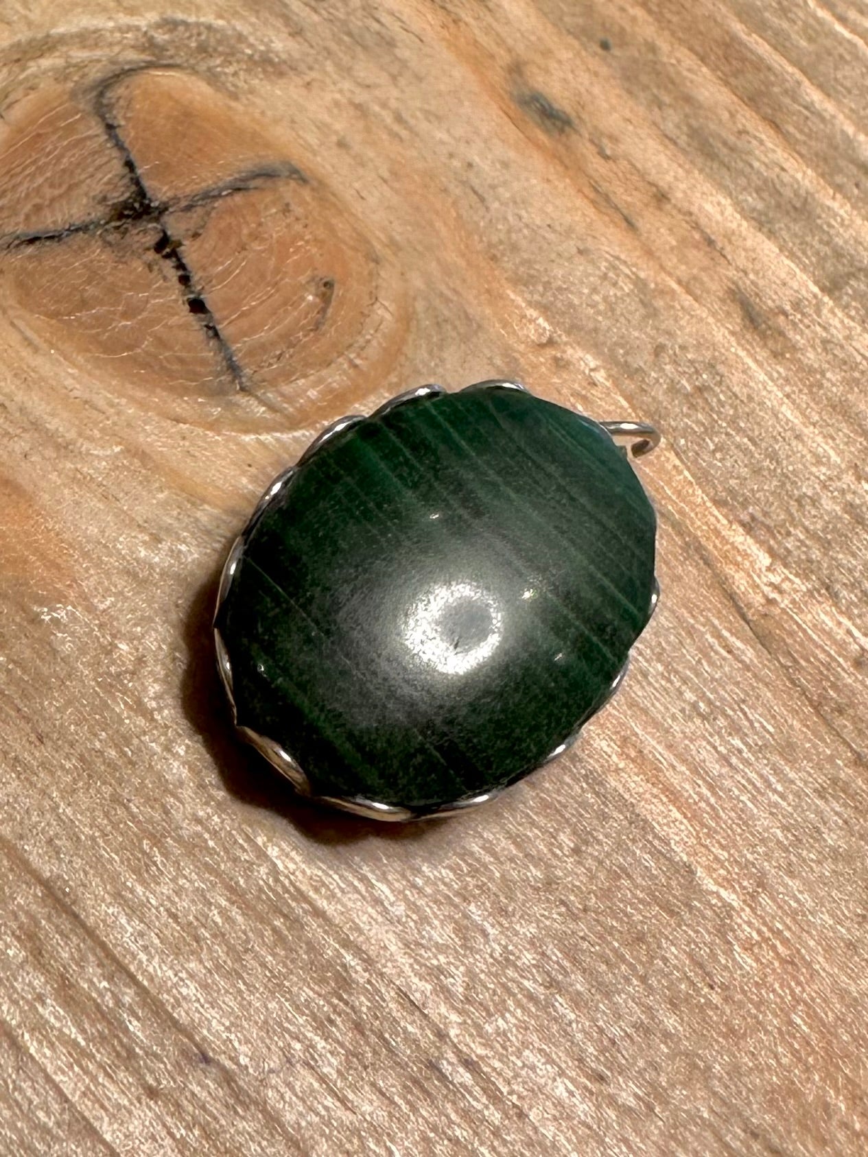 Vintage Oval Malachite 925 Silver Pendant