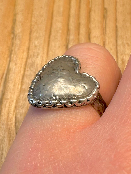 Vintage Heart Floral Engraved 925 Sterling Silver Size O Ring