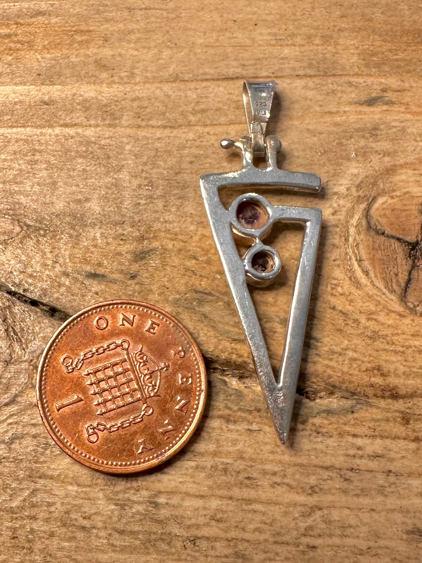 Abstract Amethyst Triangle Italy 925 Silver Pendant