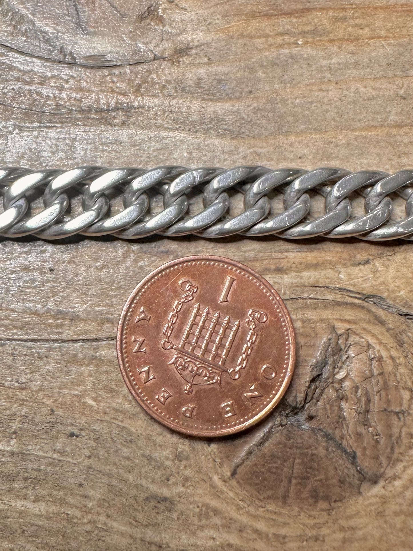 Vintage Chunky Double Curb Chain Link 925 Silver 8 inch Bracelet