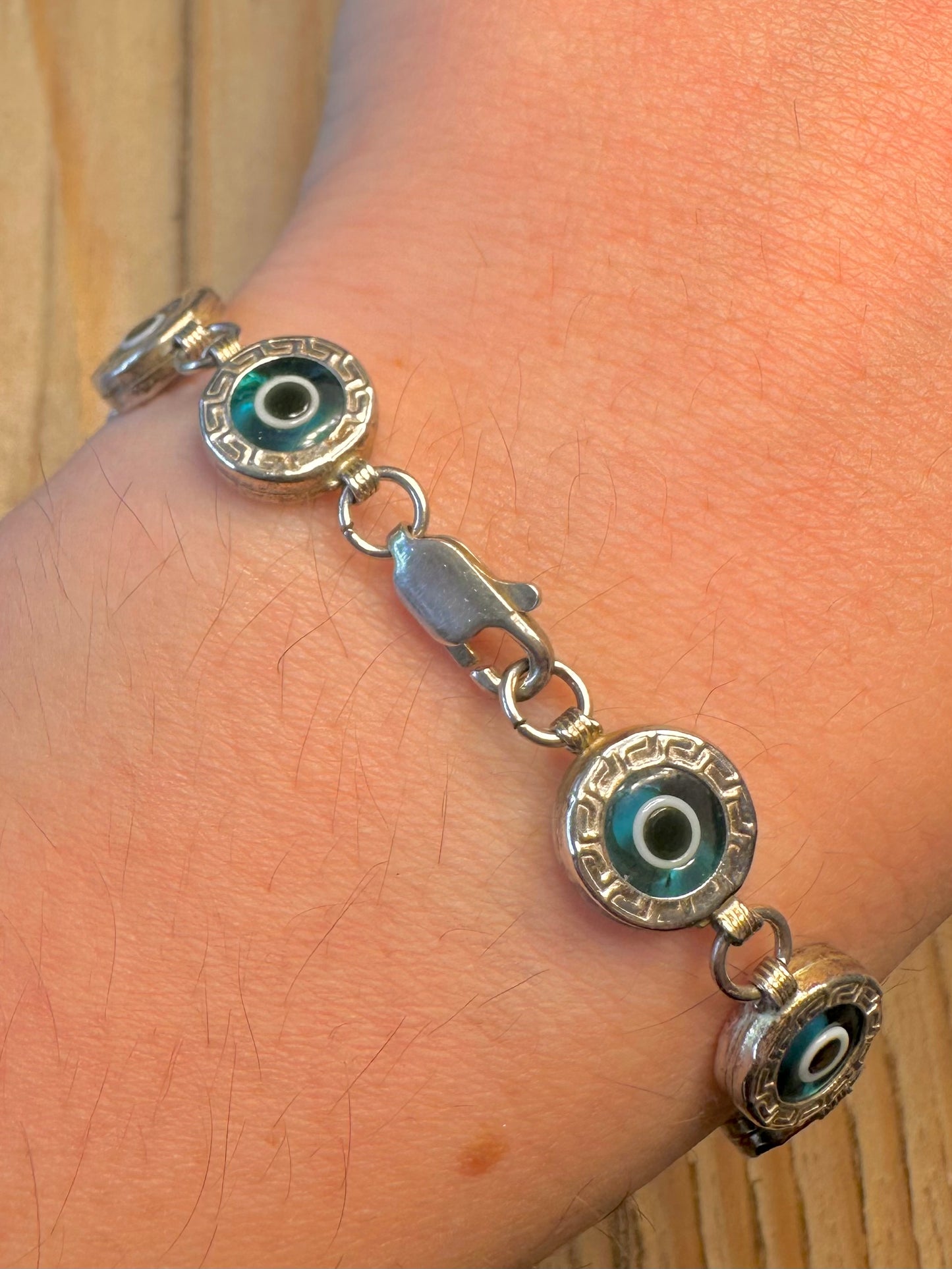 Vintage Evil Eye 925 Sterling Silver 7.8 inch Bracelet