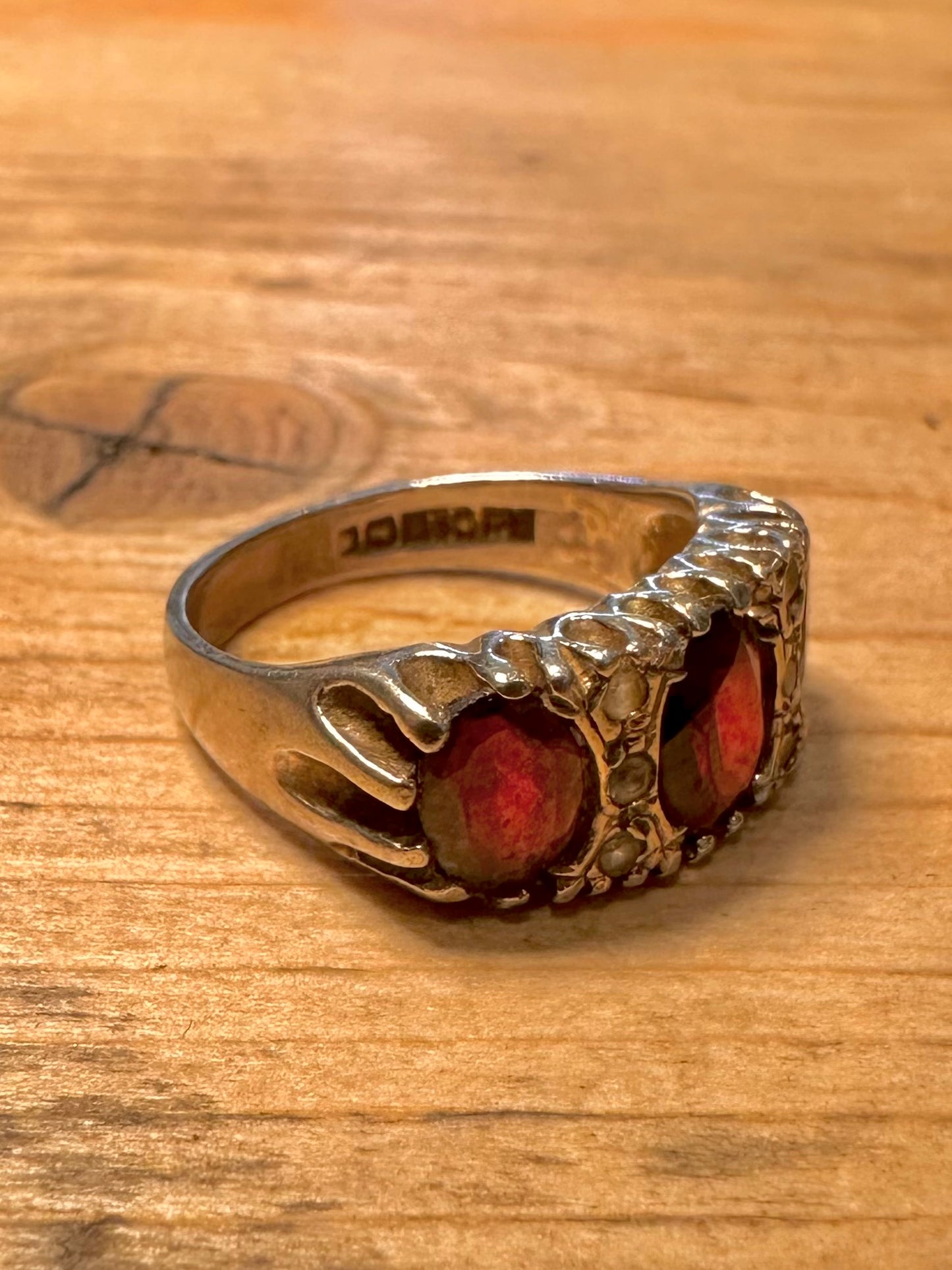 Vintage 1975 Garnet and White CZ 925 Silver Size P Ring