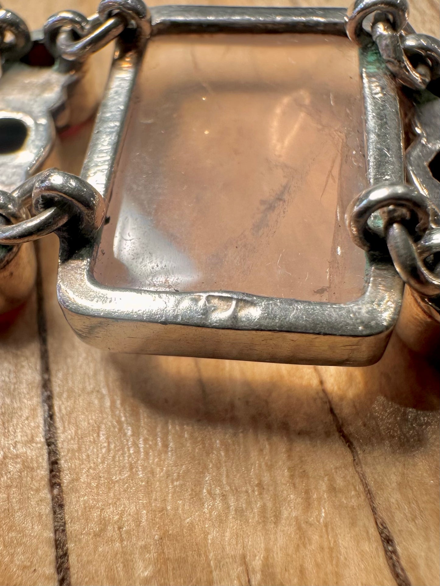 Vintage Rose Quarts and Red Stone 925 Sterling Silver 6 to 7.5 Bracelet