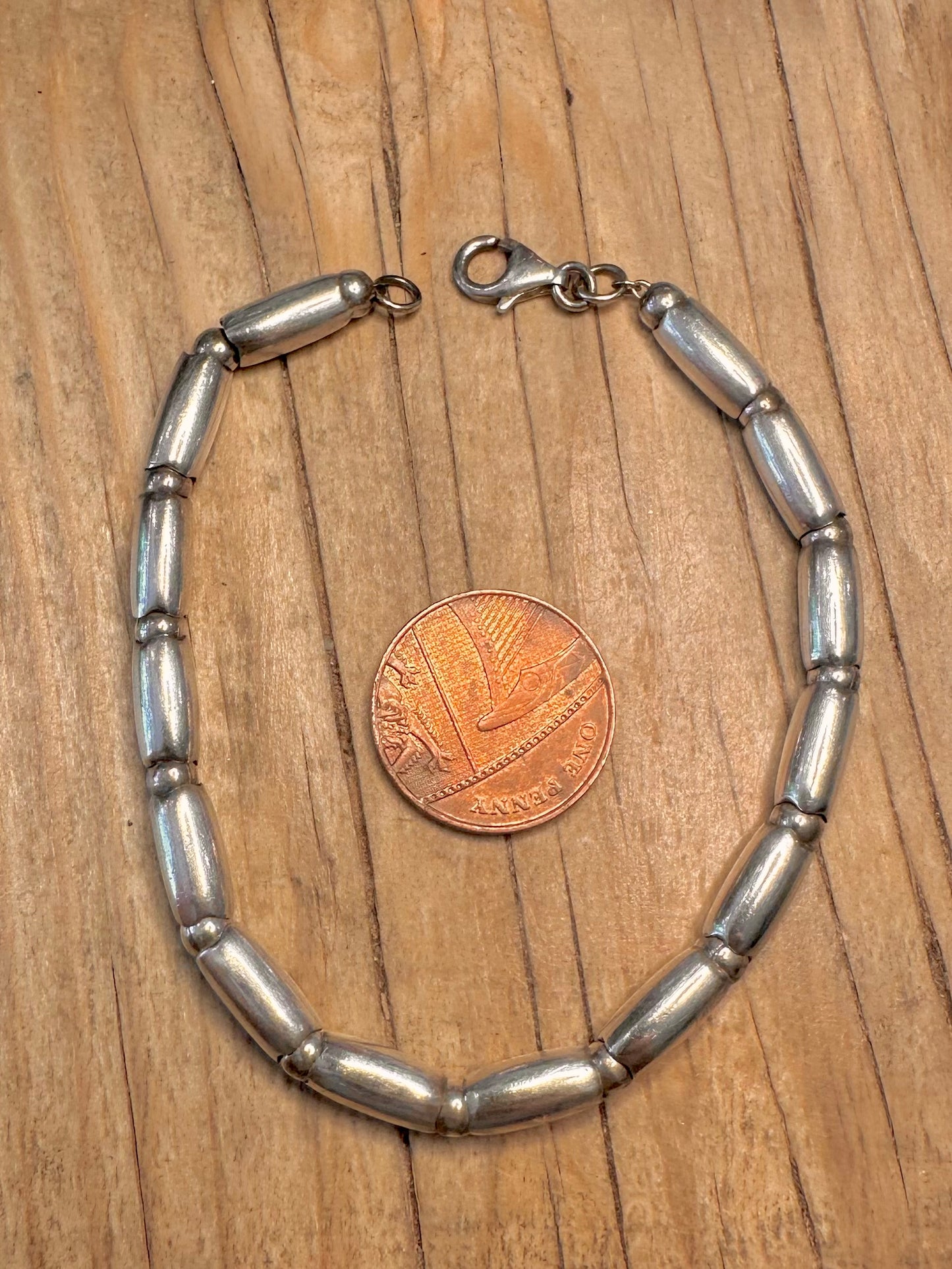 Abstract Pipe Bead Chain 925 Sterling Silver 7.8 Inch Bracelet