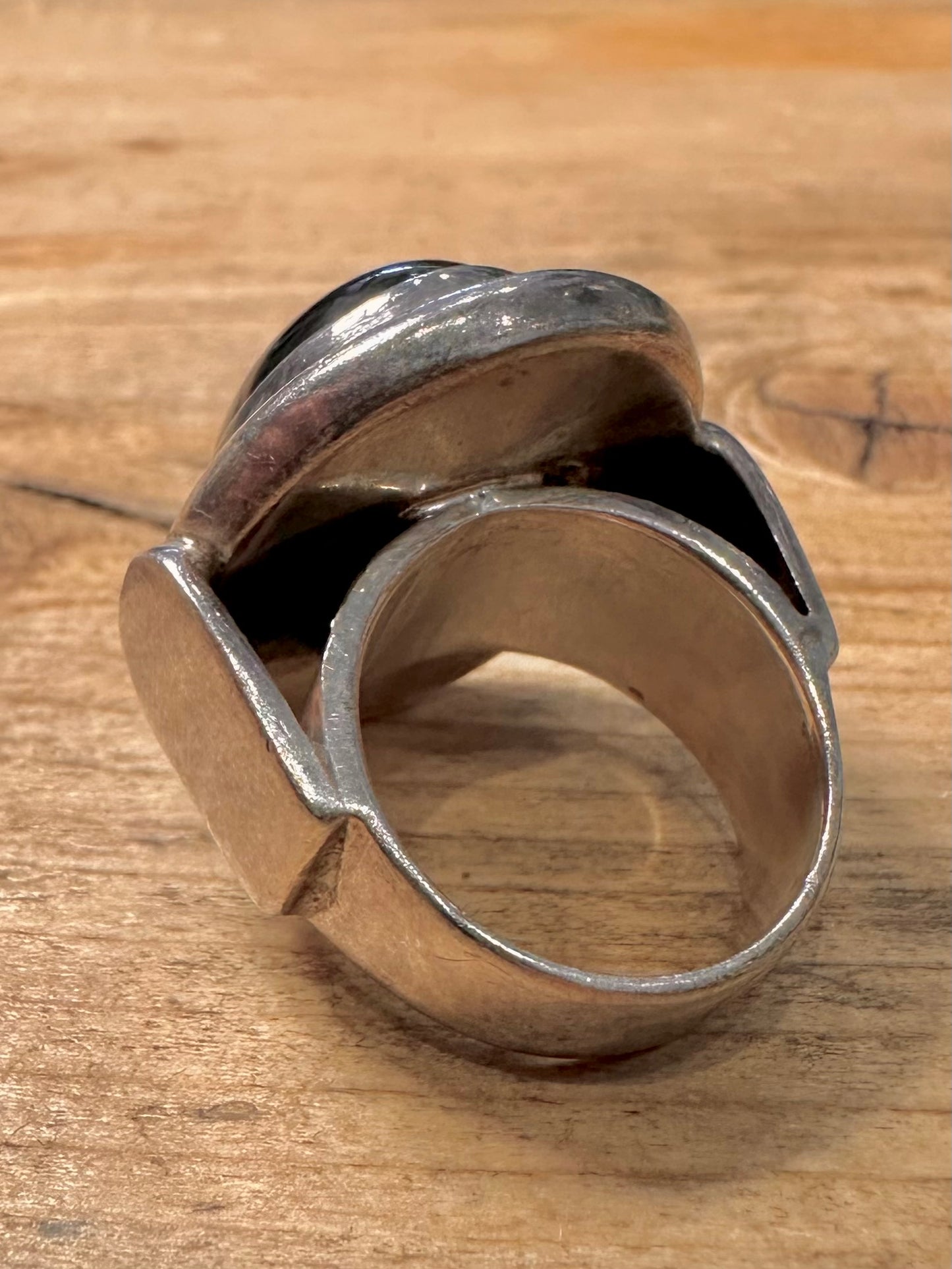 Vintage Chunky Onyx Cabachon 925 Silver Size N Ring