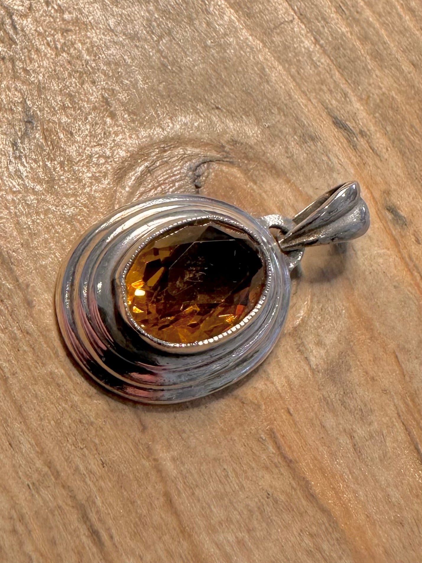 Vintage Orange Citrine Cut Oval 900 Silver Pendant