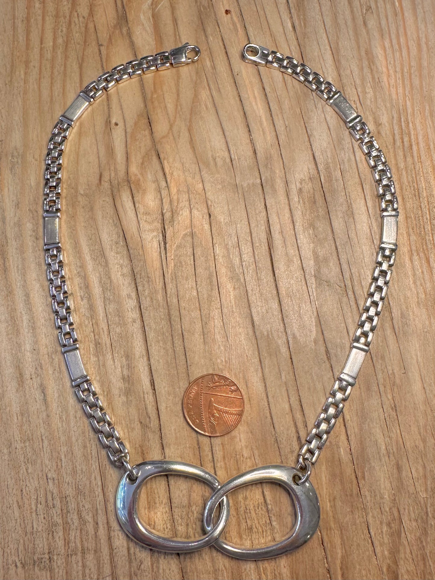 Abstract Bar Link Double Oval 925 Sterling Silver 17 inch Necklace