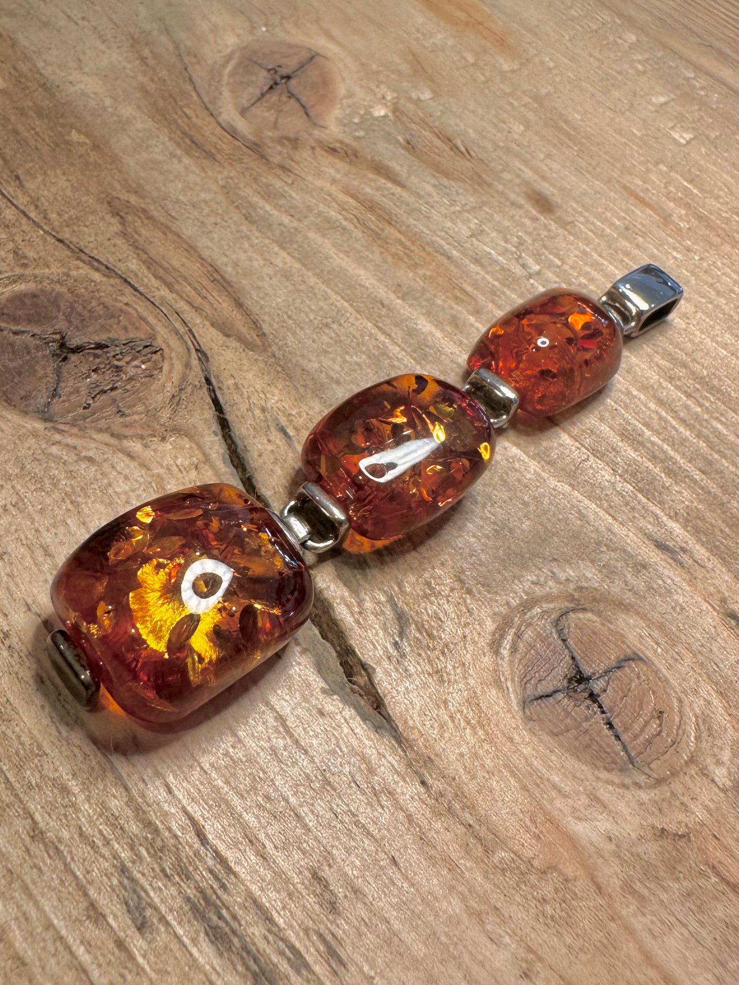 Abstract 2006 Three Amber 925 Silver Pendant
