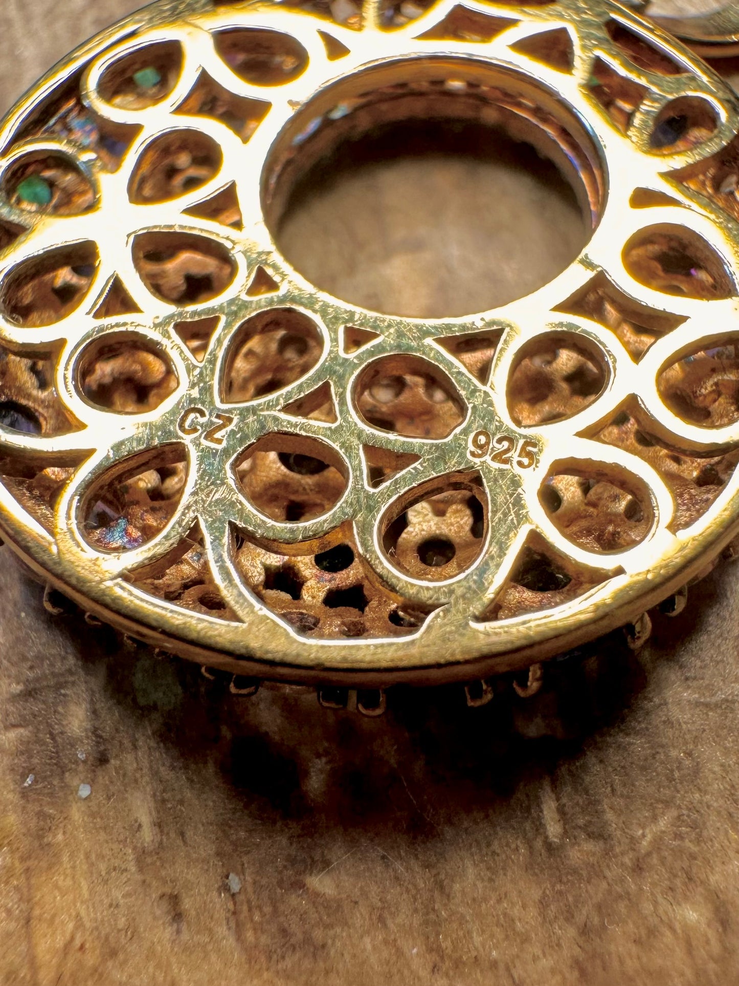 Multi Coloured Stone Circle Gold on 925 Sterling Silver Pendant