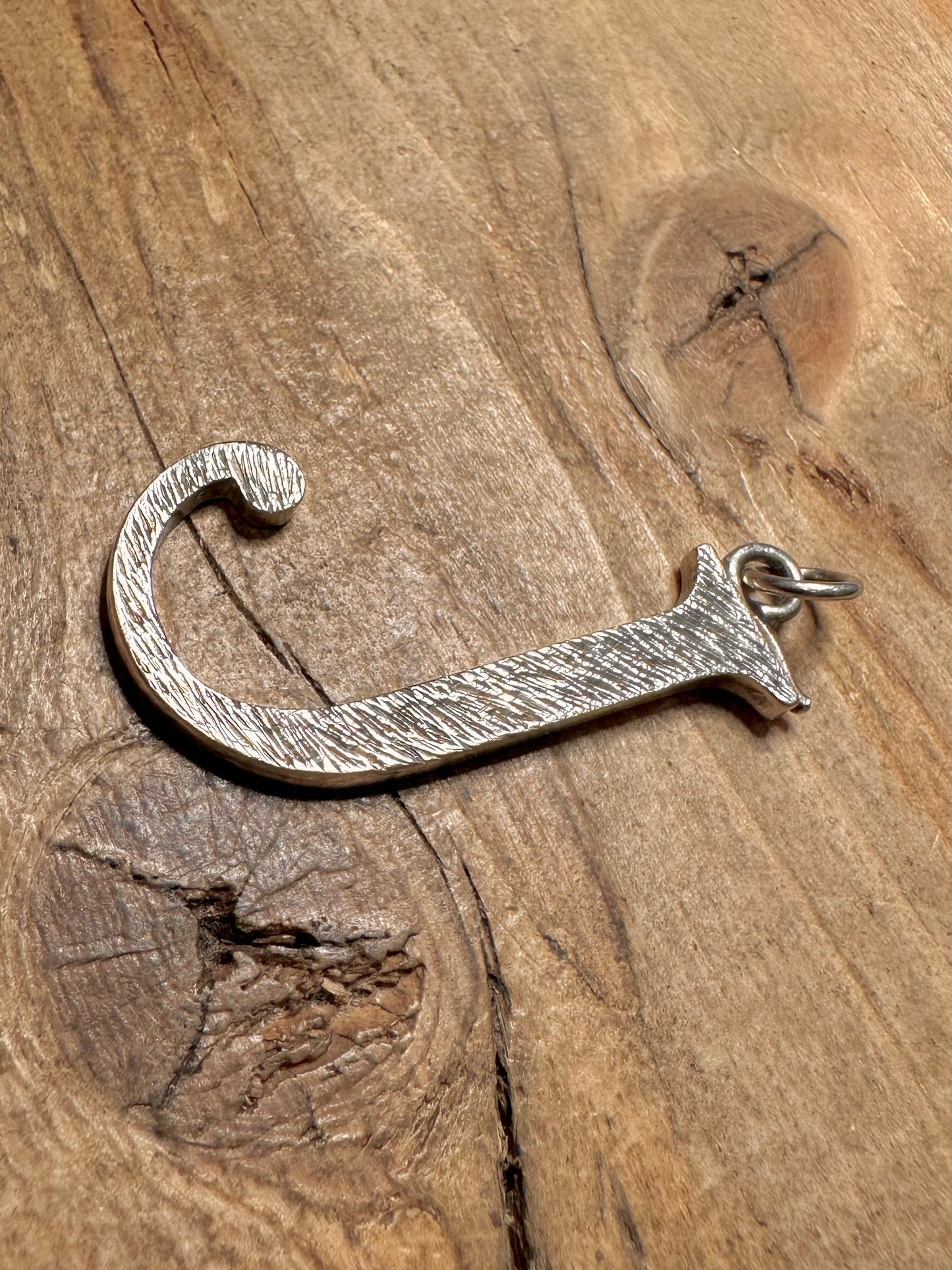 Vintage 1974 Textured J Letter 925 Silver Pendant