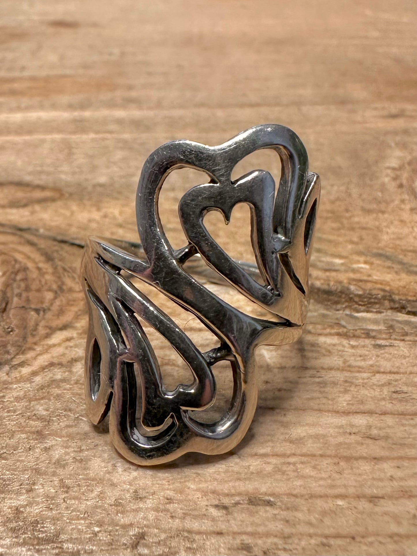 Vintage Two Hearts 925 Silver Size Q Ring