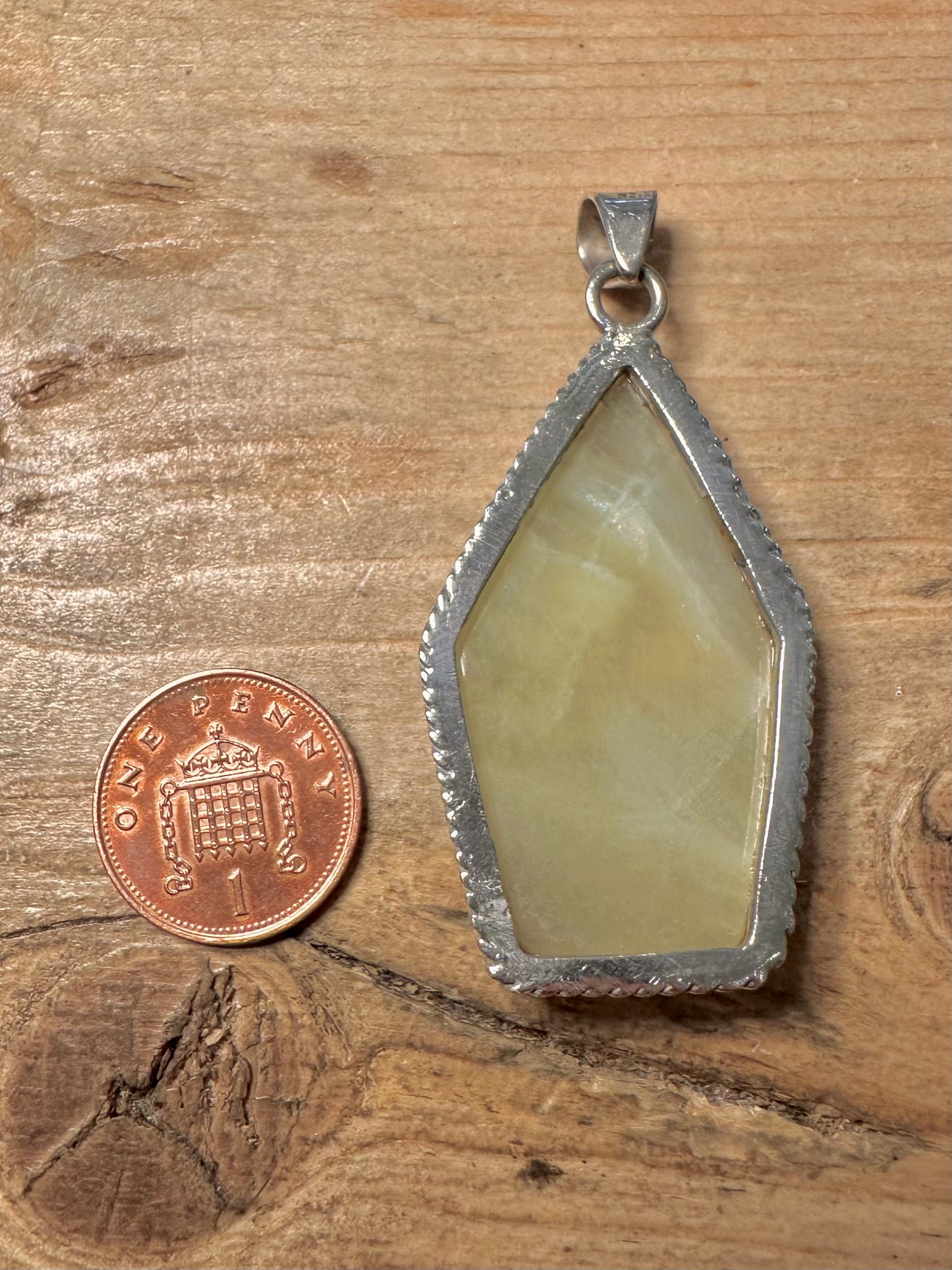 Vintage Large Prehnite 925 Silver Pendant