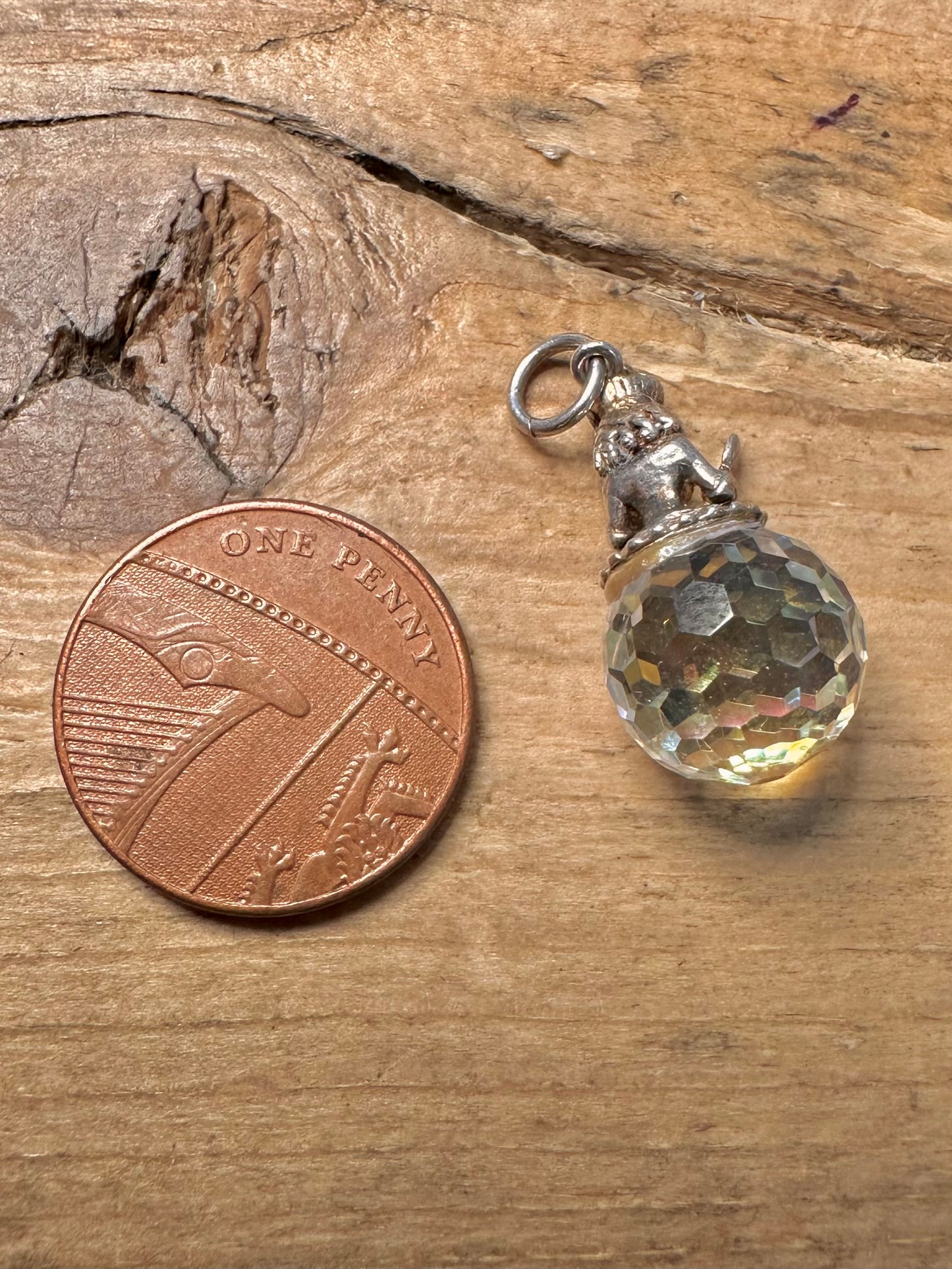 Vintage Girl on Top of Crystal Ball 925 Silver Charm Pendant