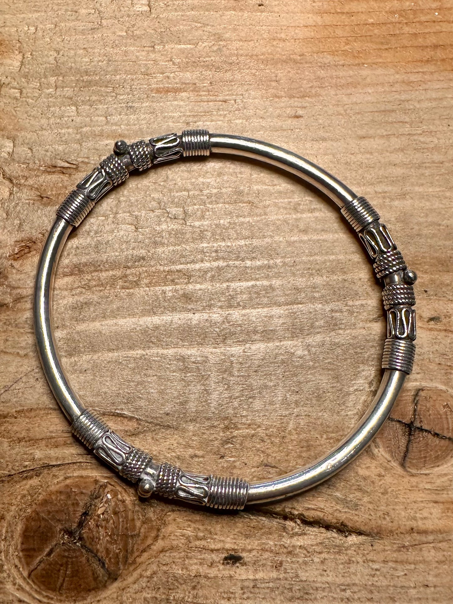 Vintage Tribal Indo 925 Silver Full Bangle