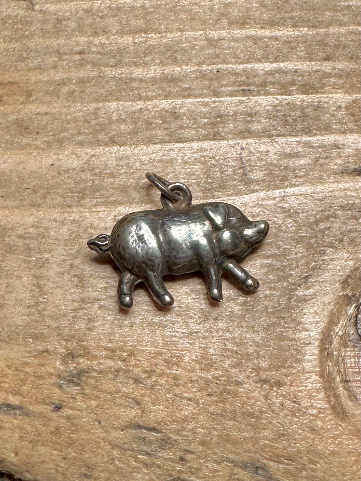 Vintage Pig 925 Silver Charm Pendant