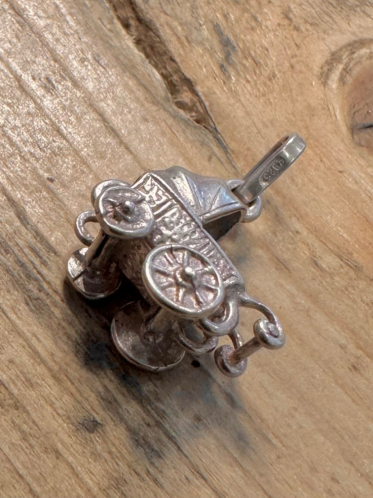 Vintage Baby Carriage 925 Silver Charm Pendant