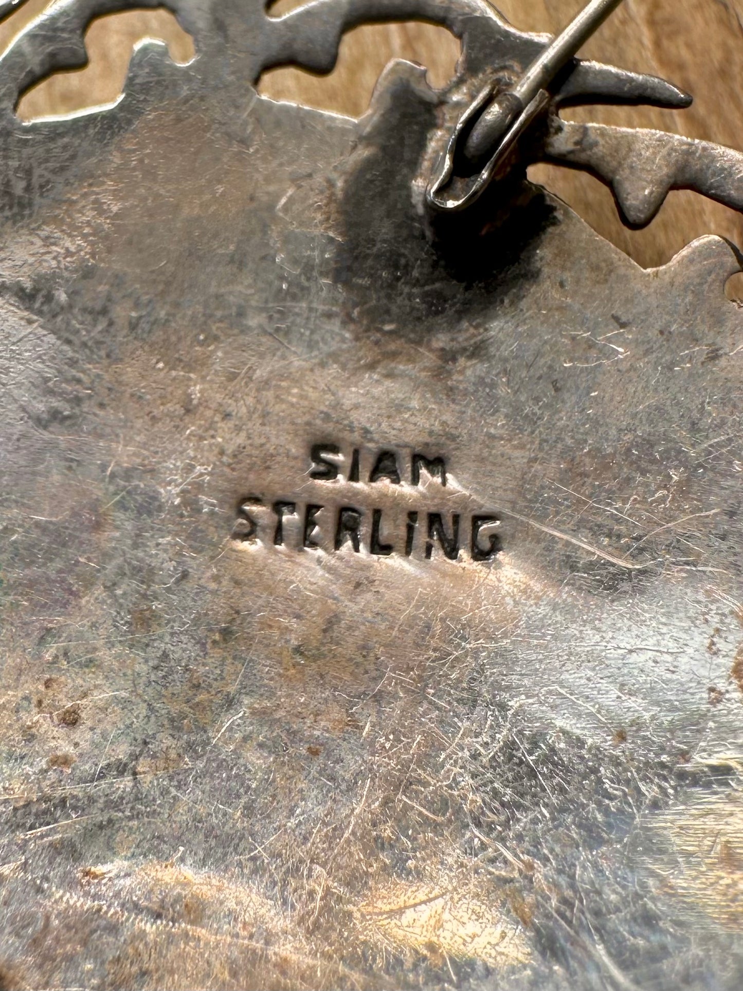 Vintage Siam Blue Enamel Deities Mekkala and Ramasoon 925 Sterling Silver Brooch