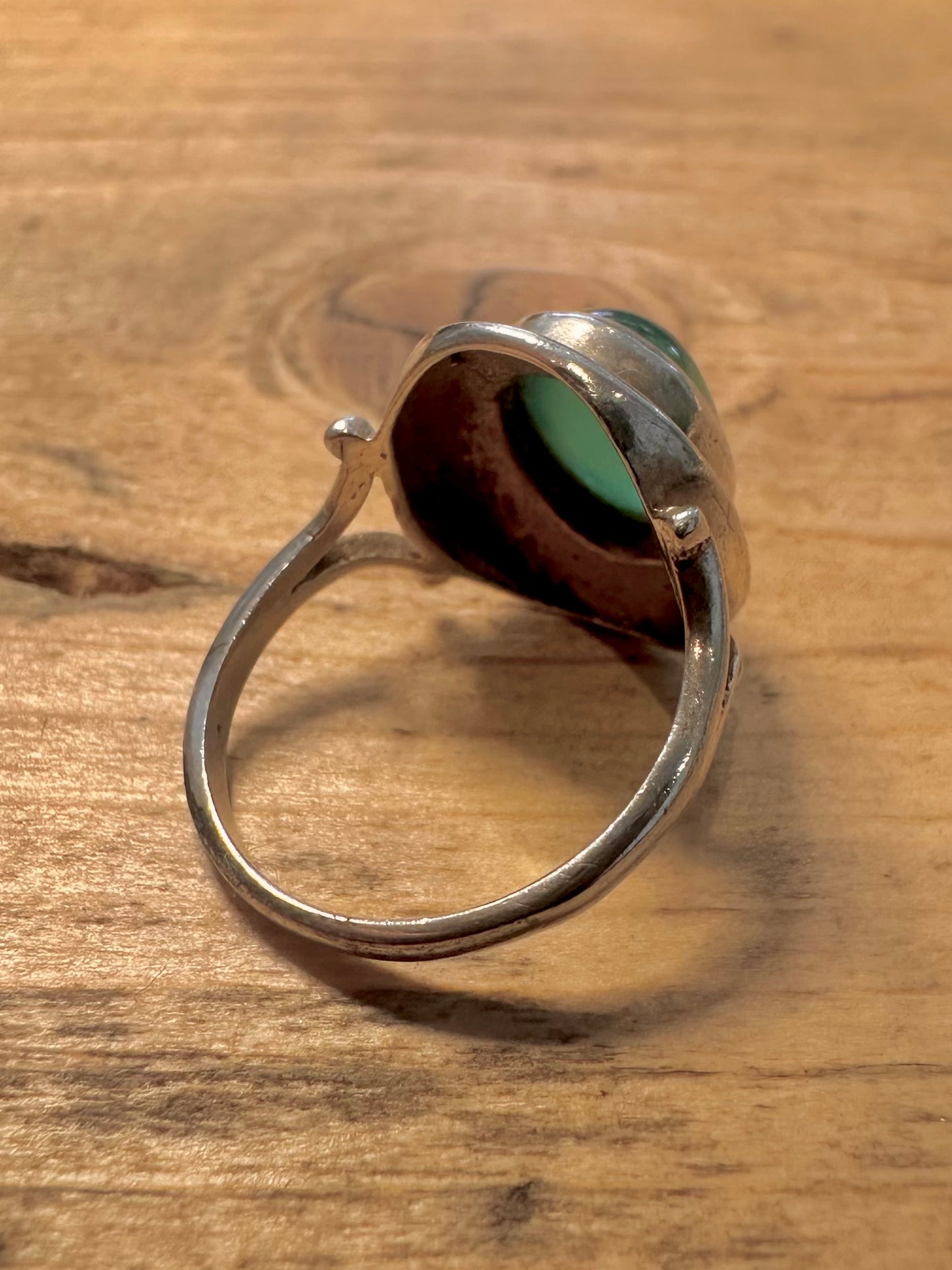 Vintage 1971 Green Stone 925 Silver Size K1/2 Ring