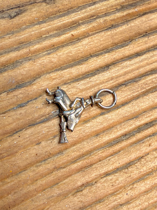 Witch Riding Broom 925 Sterling Silver Pendant