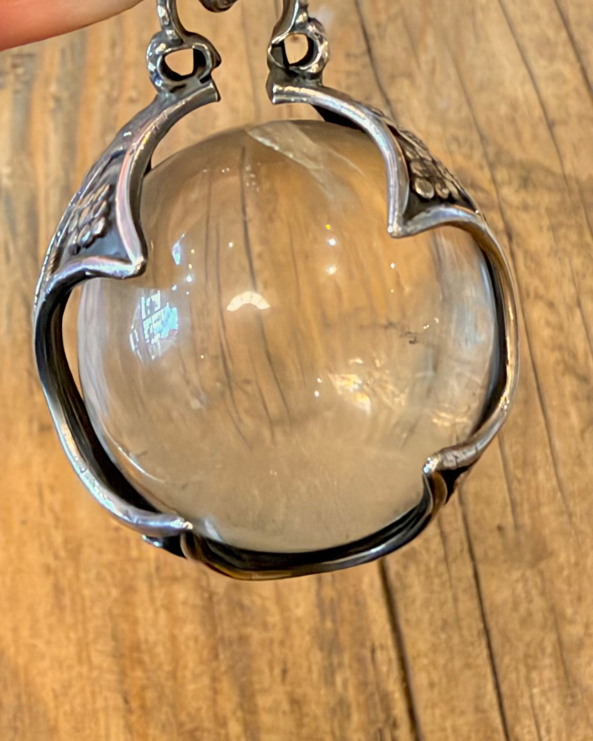 Gotland Clear Quarts Ball Decorative Silver Plated Costume Pendant