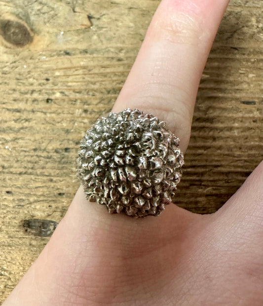 Vintage Brutalist Textured Dome 925 Silver Size I Adjustable Ring