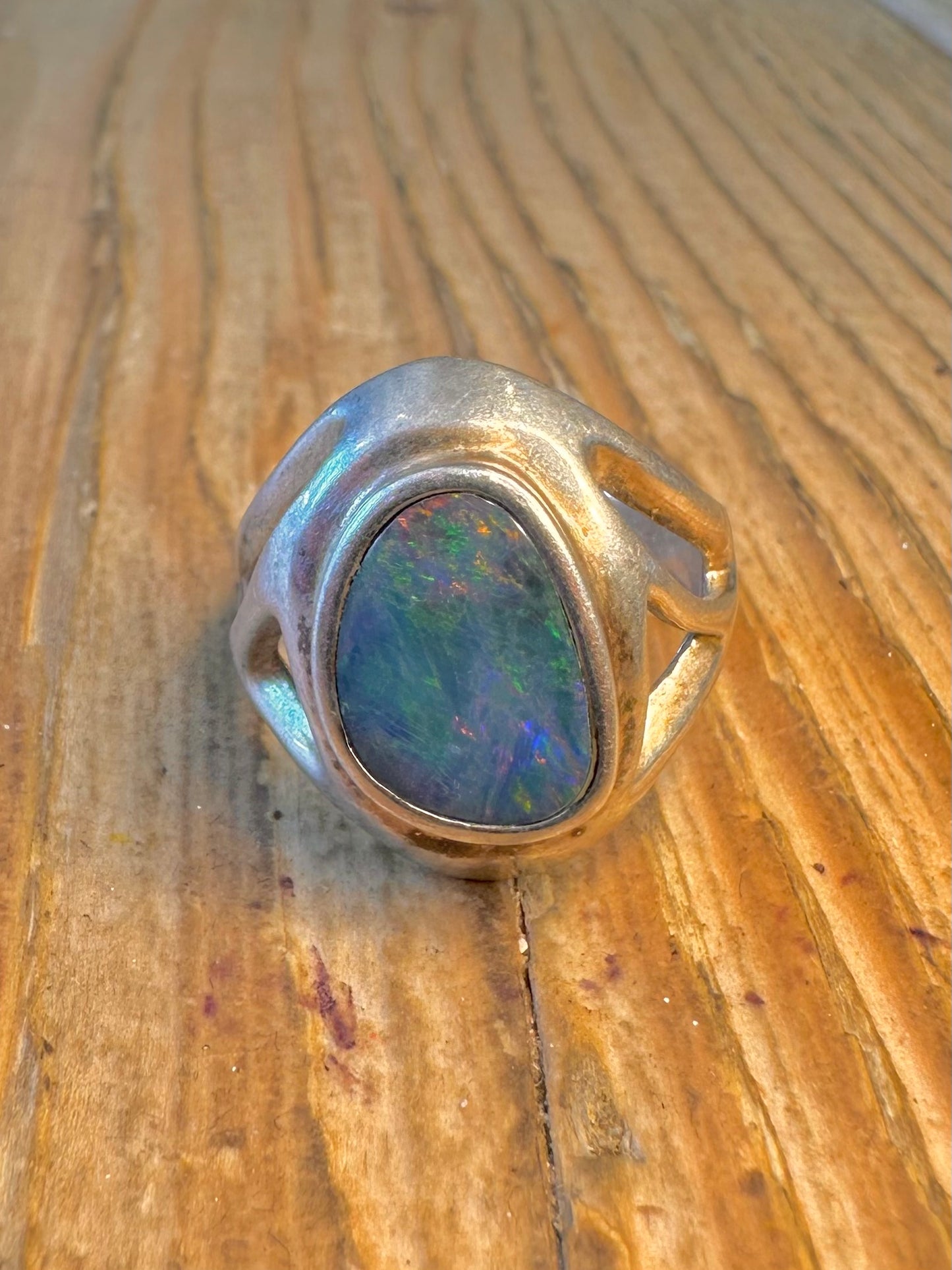 Blue Australian Opal Doublet 925 Sterling Silver Size O Ring