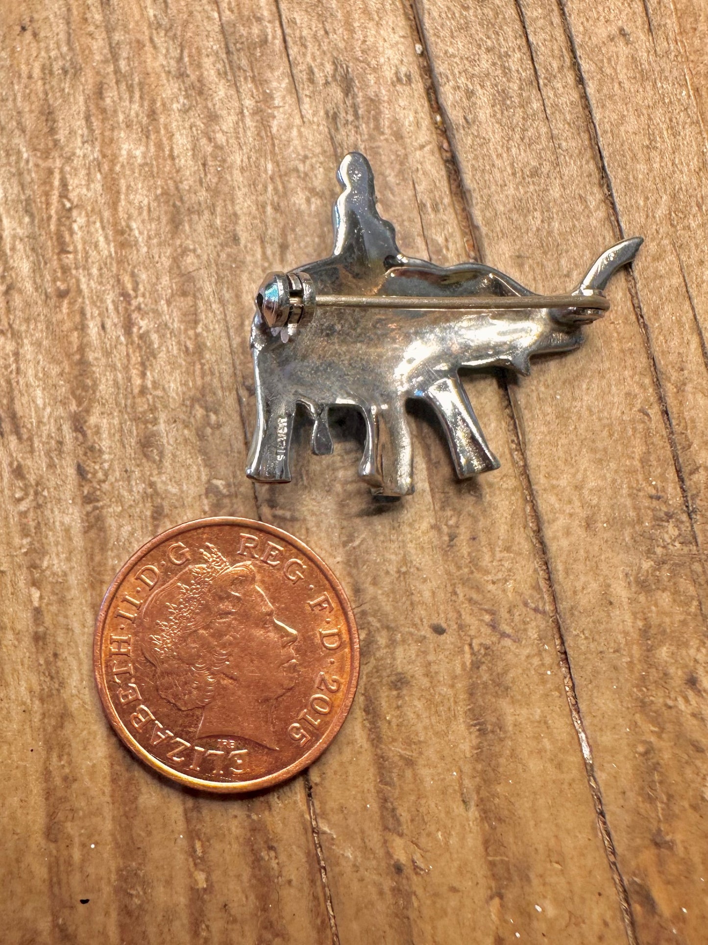 Emaille Elefant Markasit 925 Sterling Silber Brosche