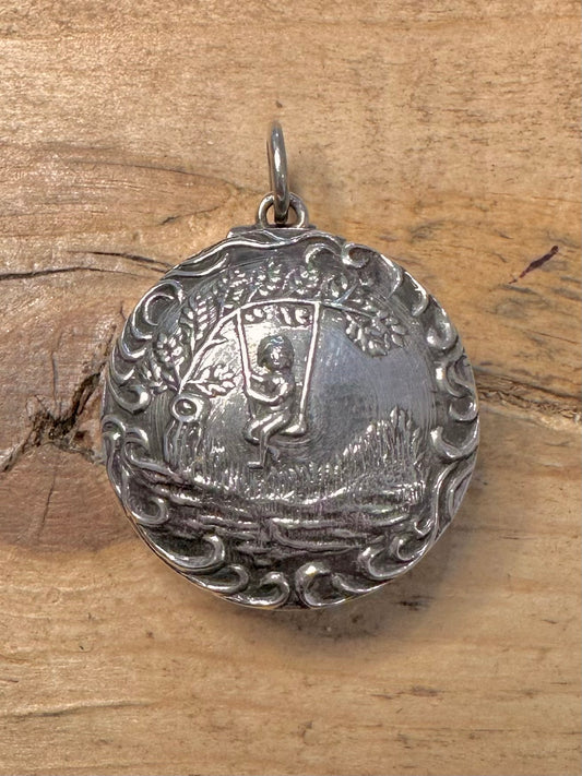 Vintage Art Nouveau Style Girl Swing Box 925 Silver Pendant