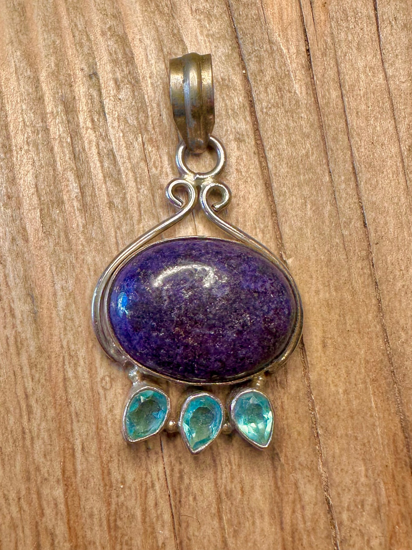 Vintage Lapis Blue Topaz 925 Sterling Silver Pendant