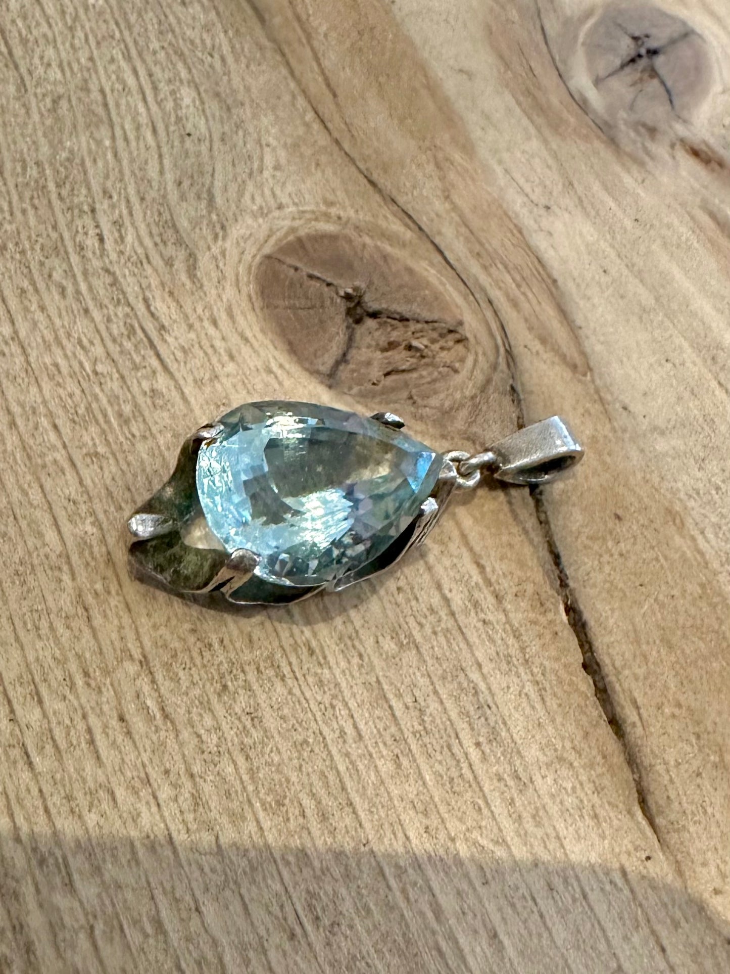 Vintage Abstract Blue Topaz 925 Silver Pendant