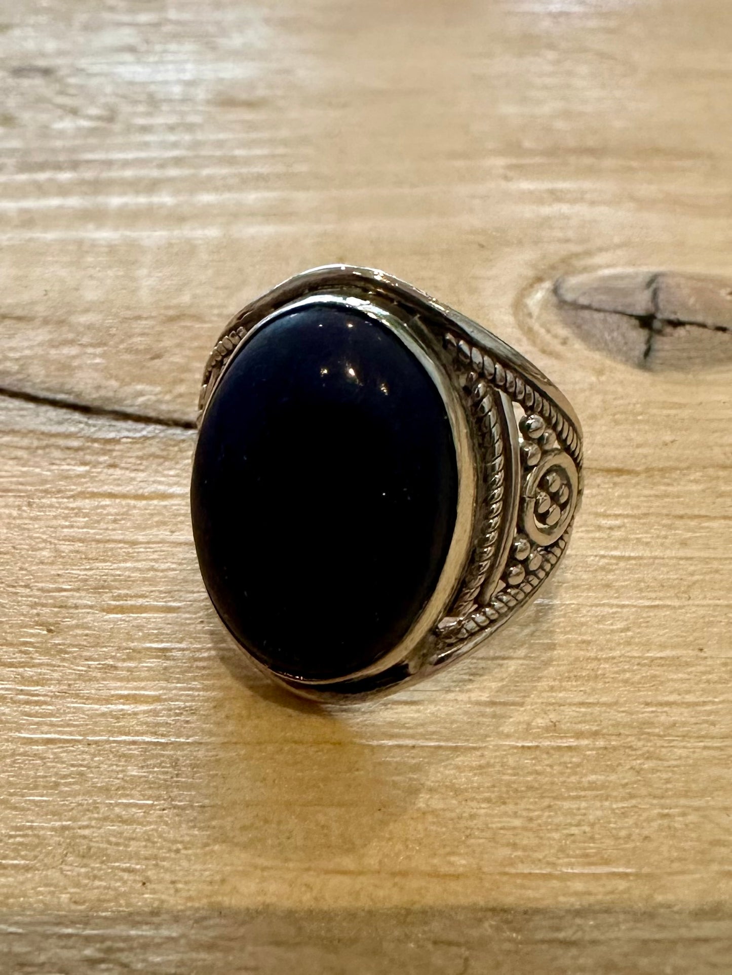 Vintage Tribal Lapis Oval 925 Silver Size Q Ring