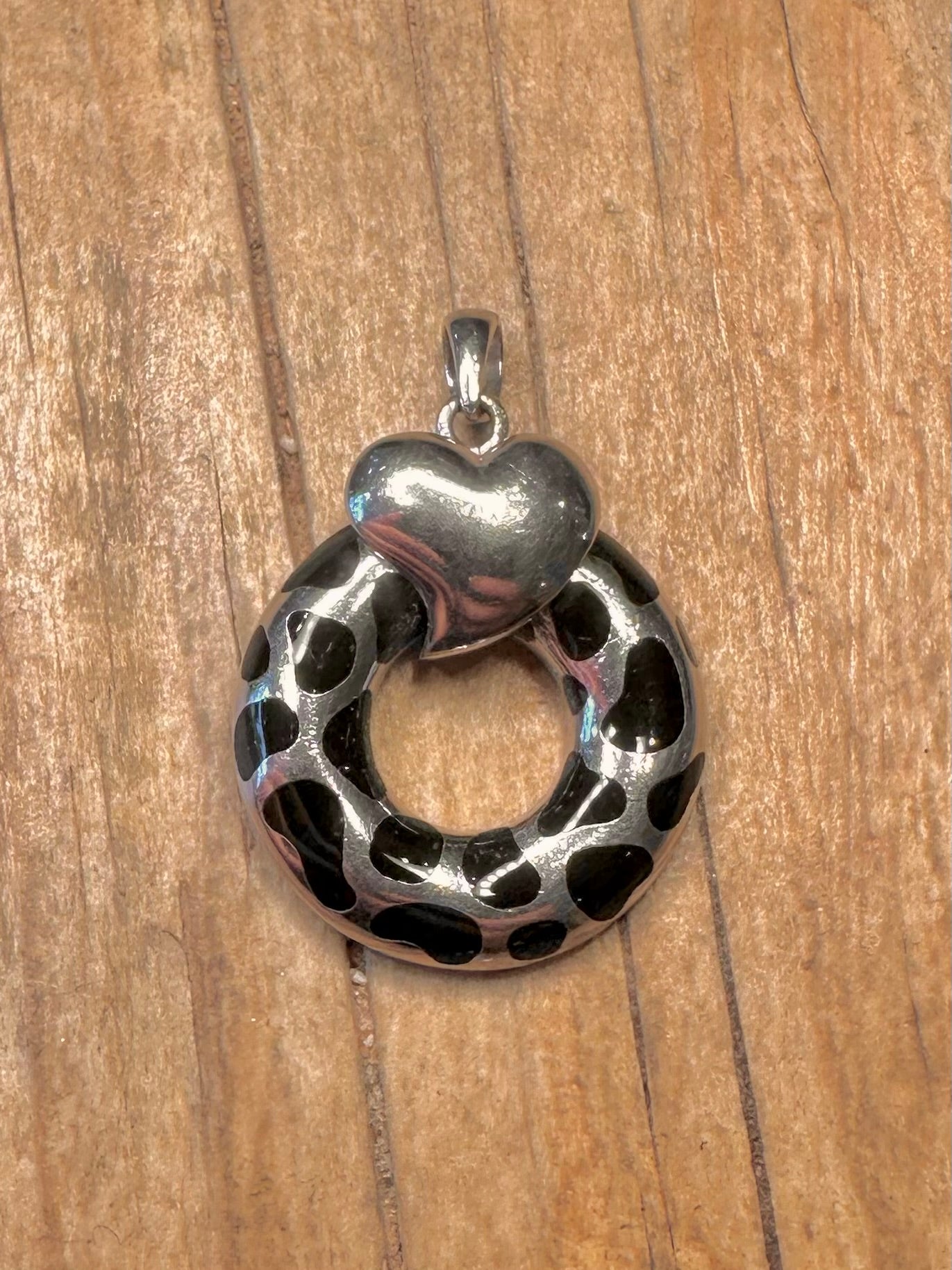 Modernist Pantha Print Heart 925 Sterling Silver Pendant