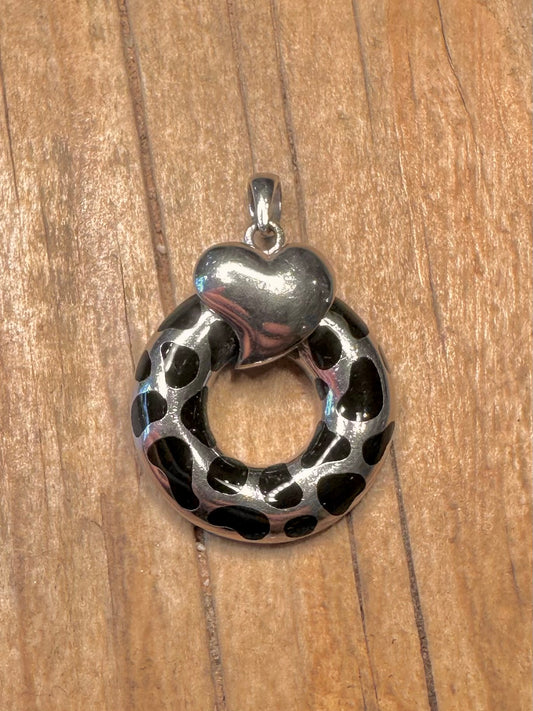 Modernist Pantha Print Heart 925 Sterling Silver Pendant