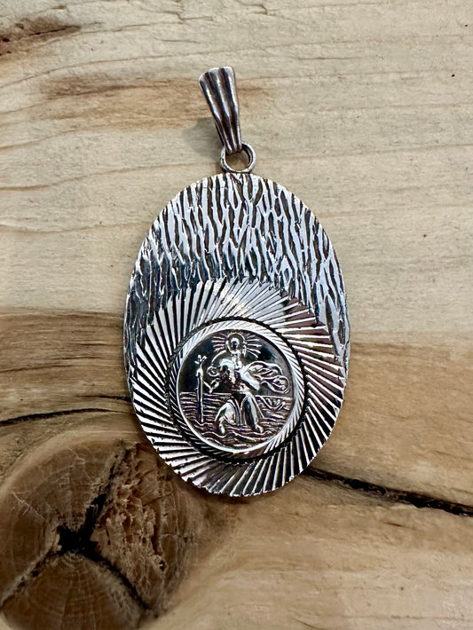 Vintage 1978 Unique Textured St Christopher 925 Silver Pendant