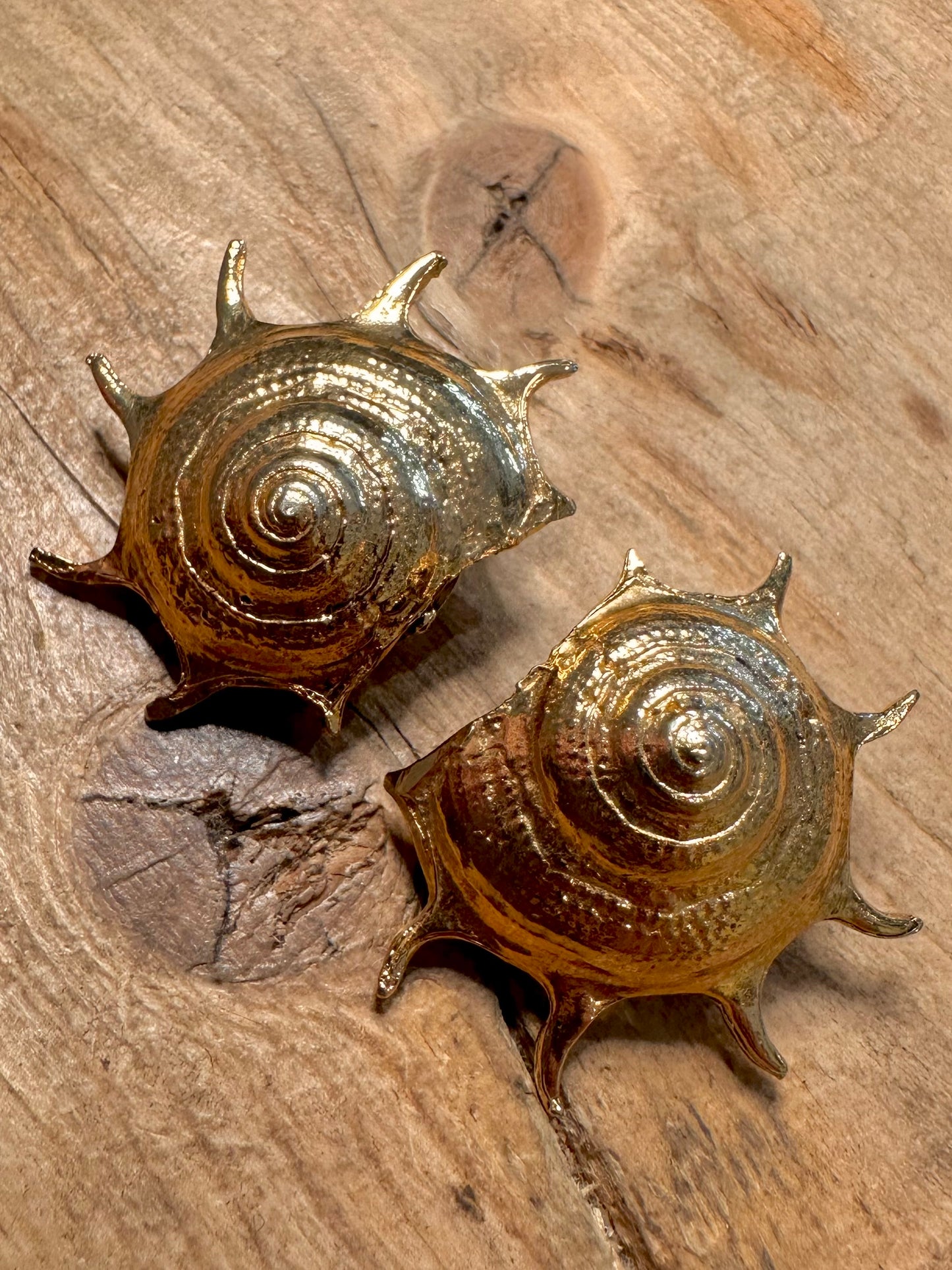 Vintage Large Shell Textured Gold Costume Earrings