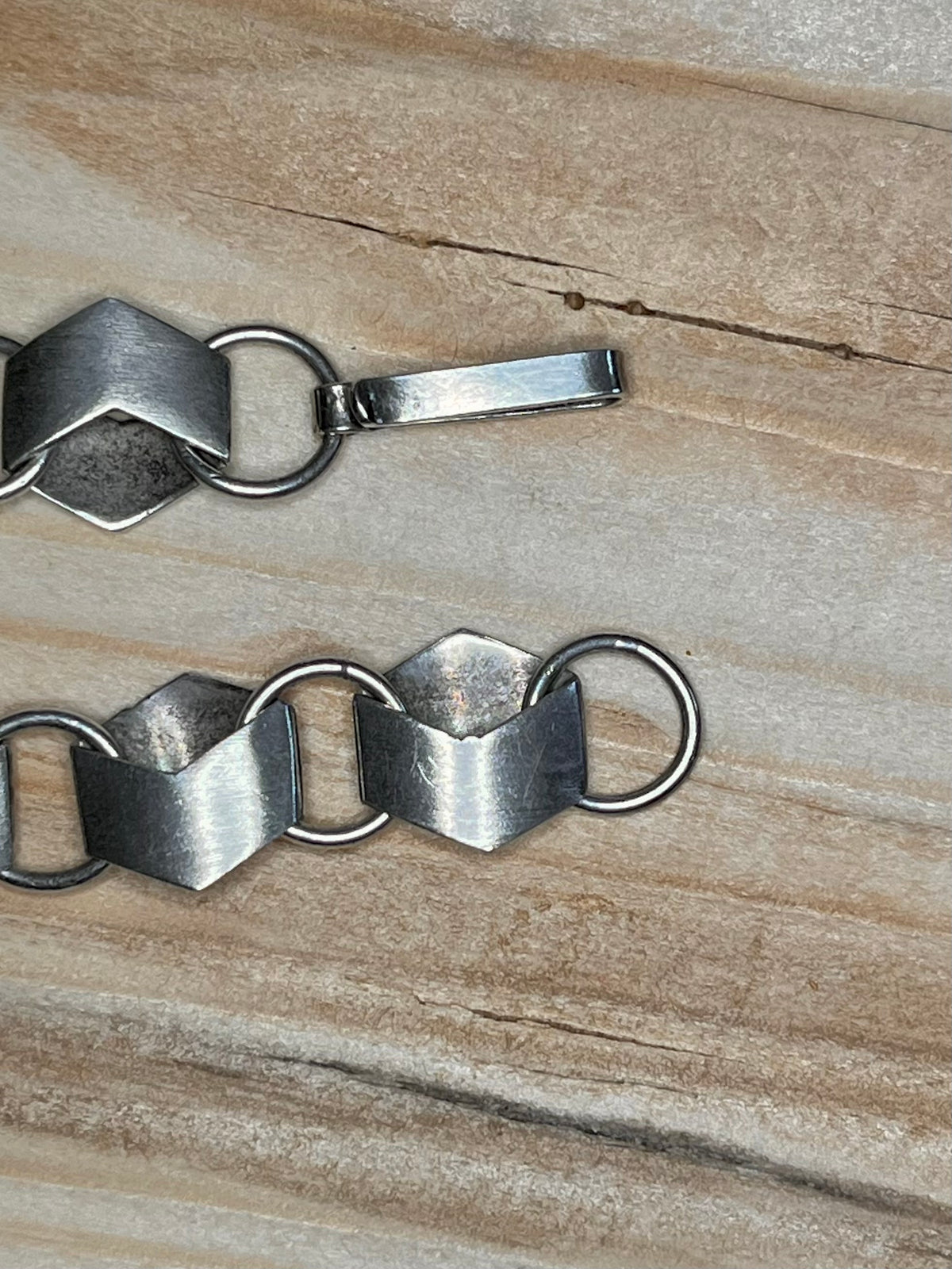 Modernist Unique Zig Zag Block Link 925 Sterling Silver 16.5 Inch Necklace